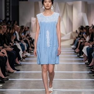 Mi Golondrina Sky Blue Embroidered Mini Dress